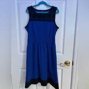 Blue Sleeveless Dress with Black Lace Detail
